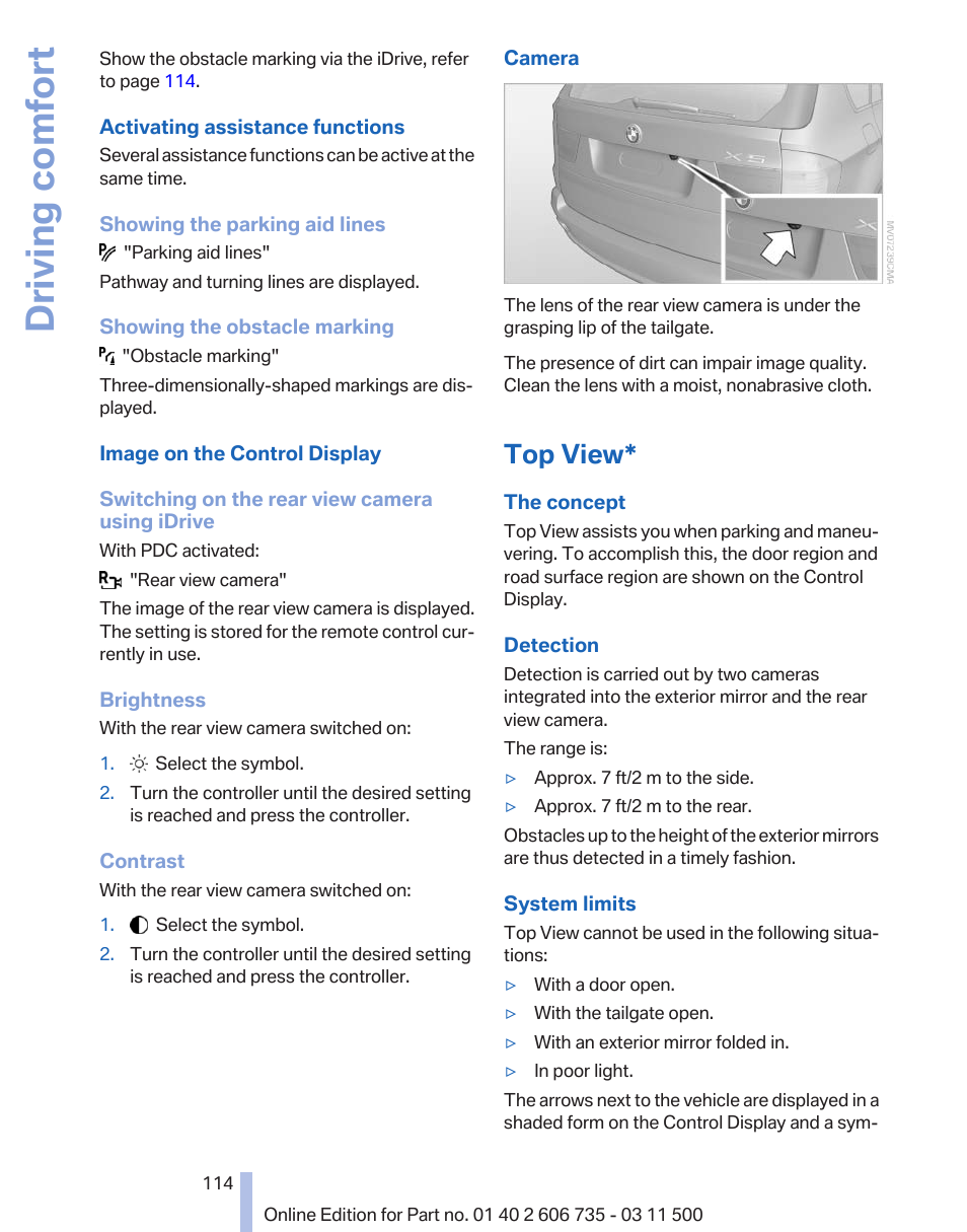 Top view, Driving comfort | BMW 2012 X6M User Manual | Page 114 / 317