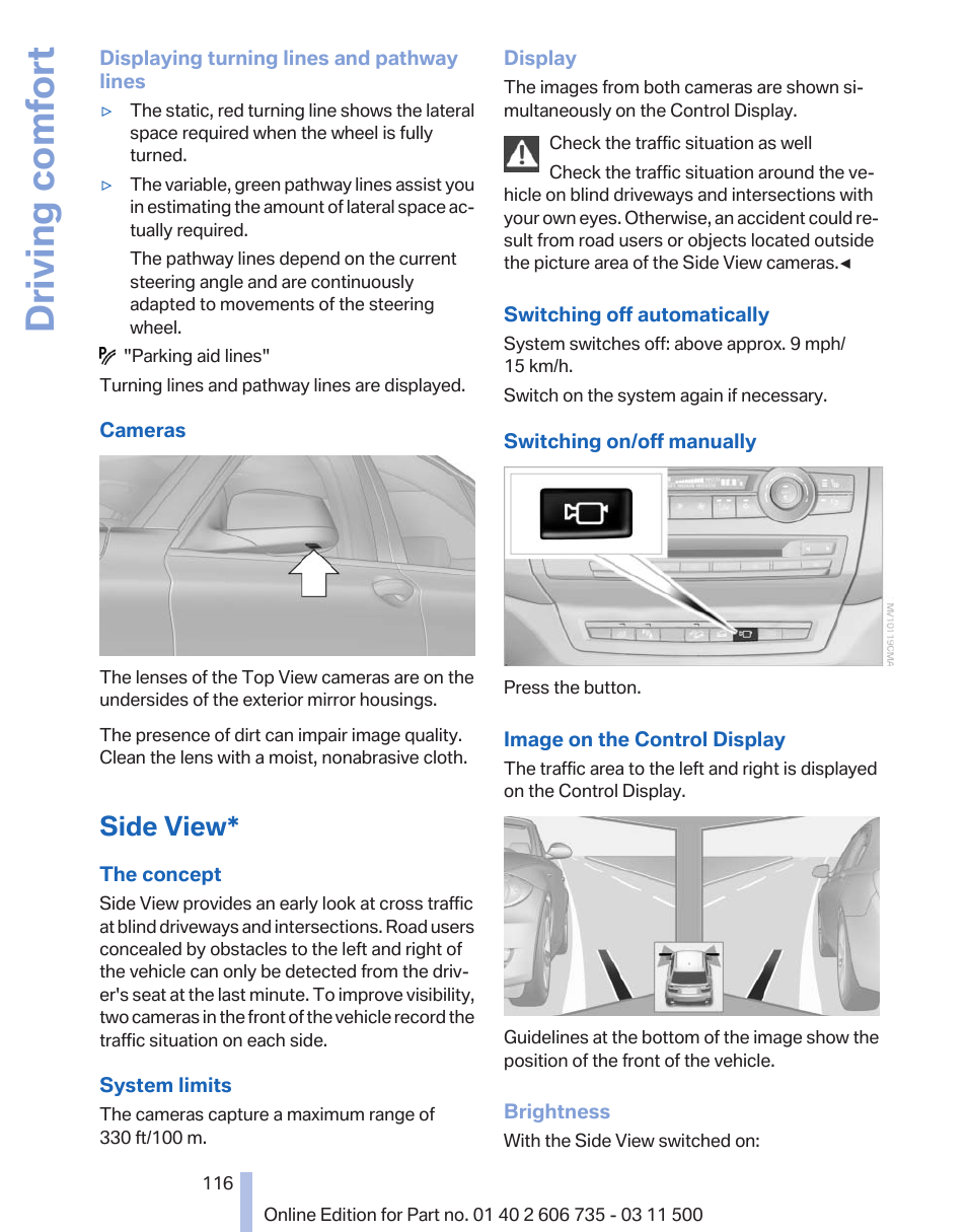 Side view, Driving comfort | BMW 2012 X6M User Manual | Page 116 / 317