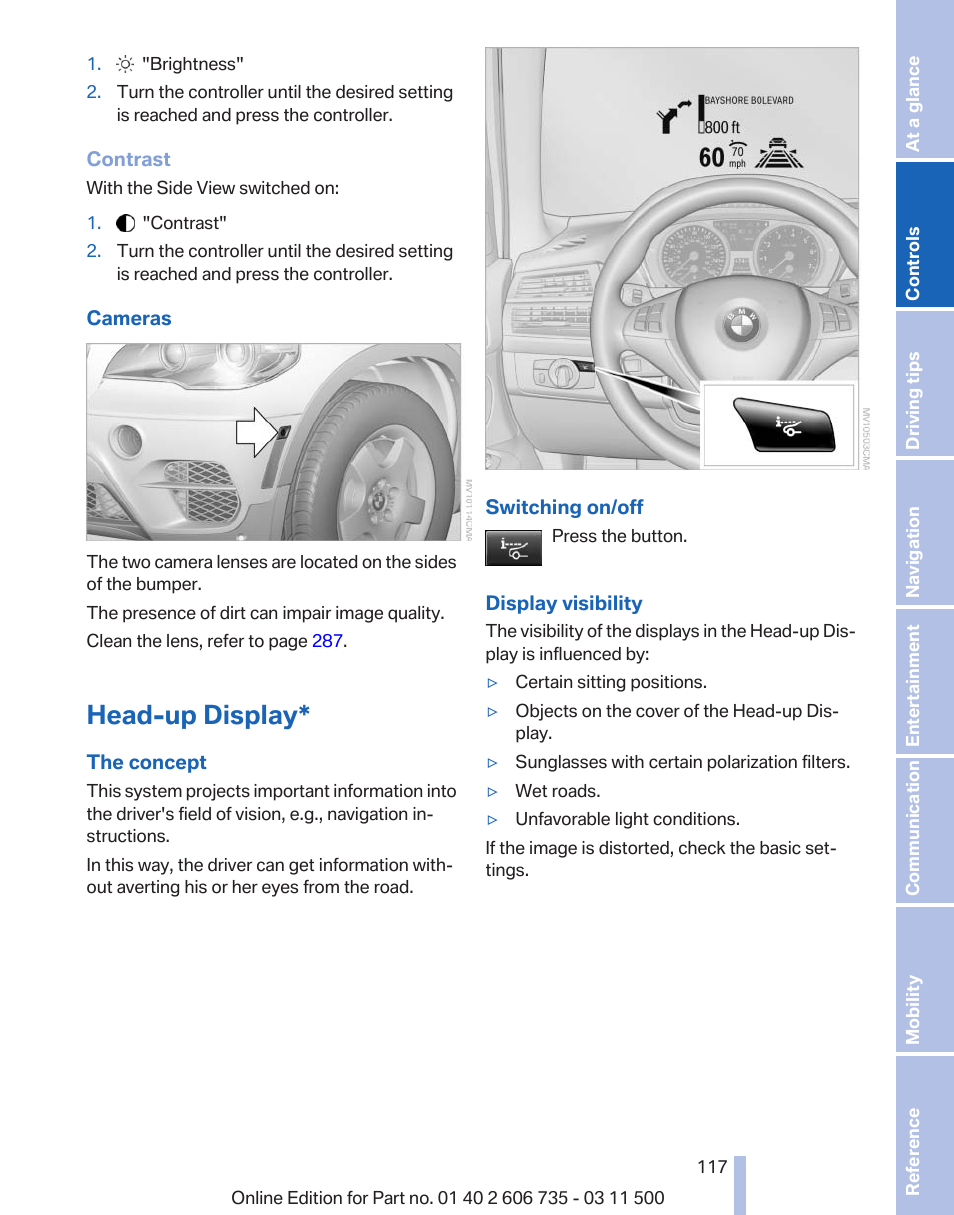 Head-up display | BMW 2012 X6M User Manual | Page 117 / 317