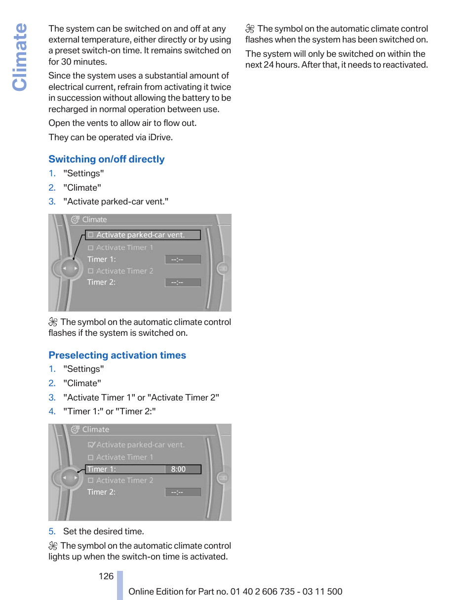 Climate | BMW 2012 X6M User Manual | Page 126 / 317