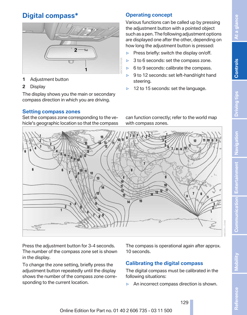 Digital compass | BMW 2012 X6M User Manual | Page 129 / 317