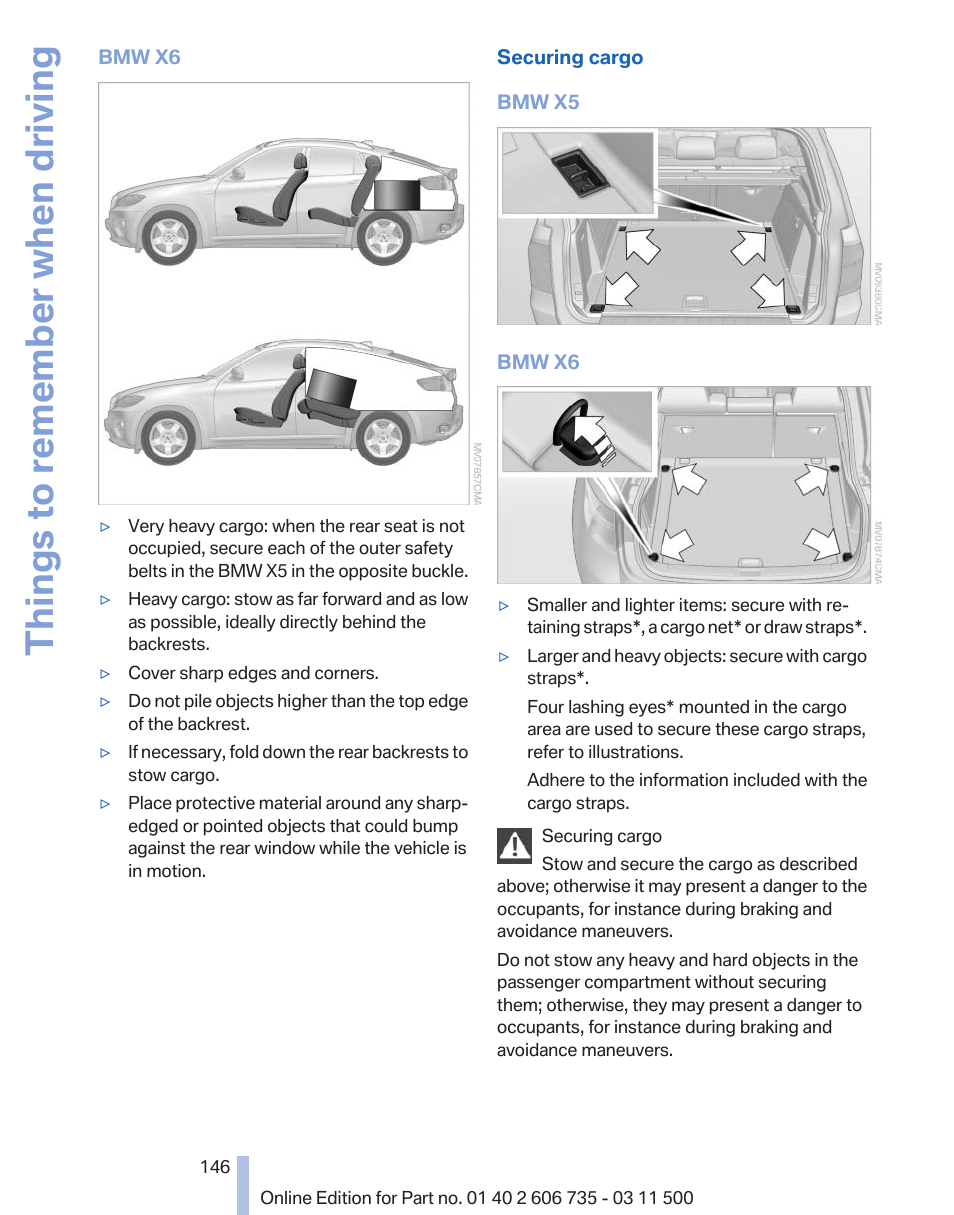 Things to remember when driving | BMW 2012 X6M User Manual | Page 146 / 317