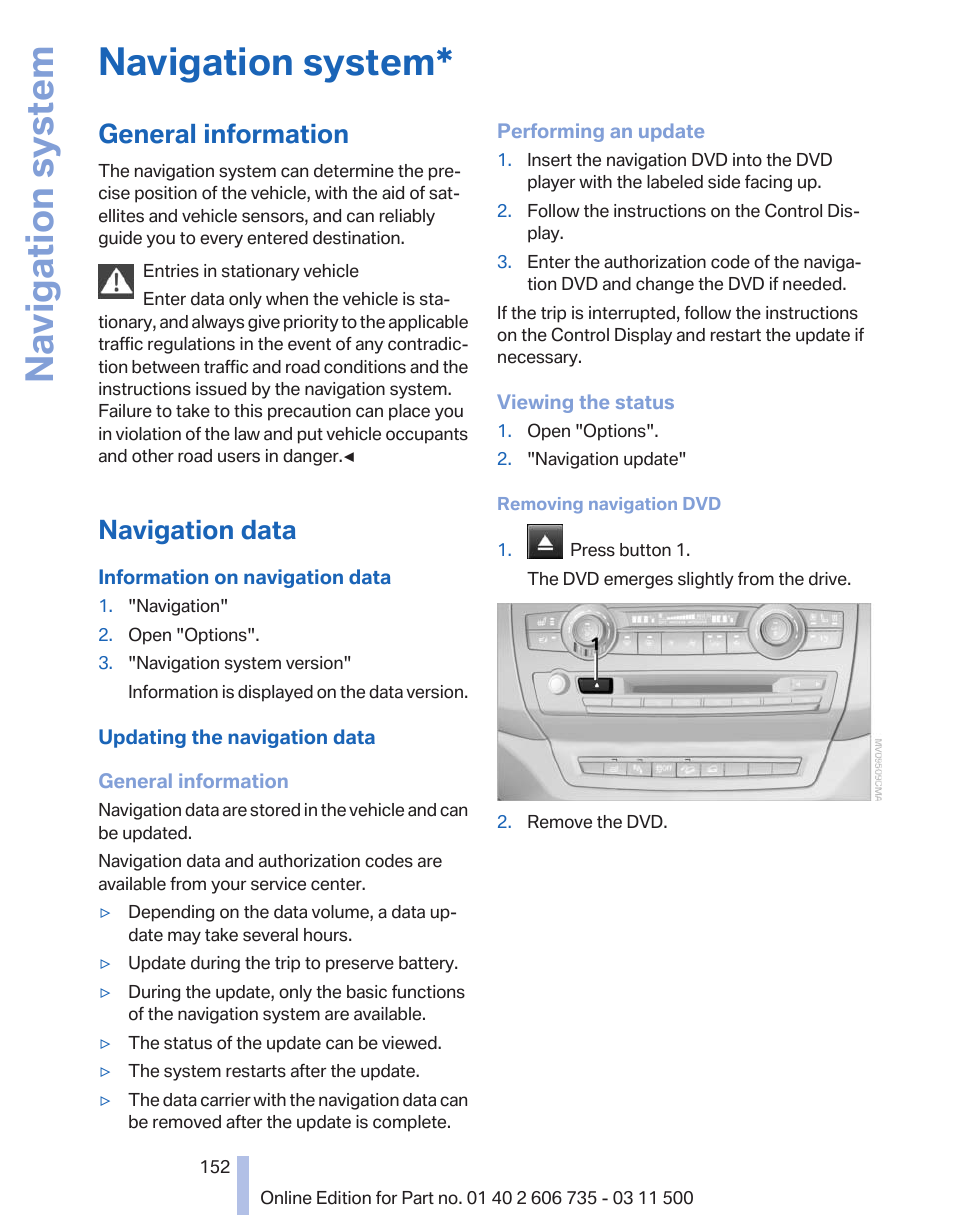 Navigation system, General information, Navigation data | BMW 2012 X6M User Manual | Page 152 / 317