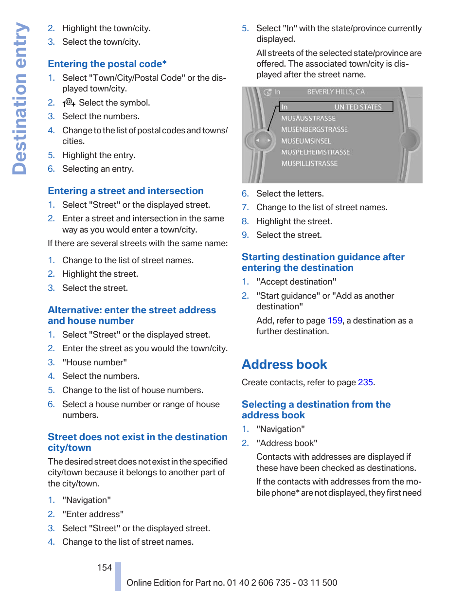 Address book, Destination entry | BMW 2012 X6M User Manual | Page 154 / 317