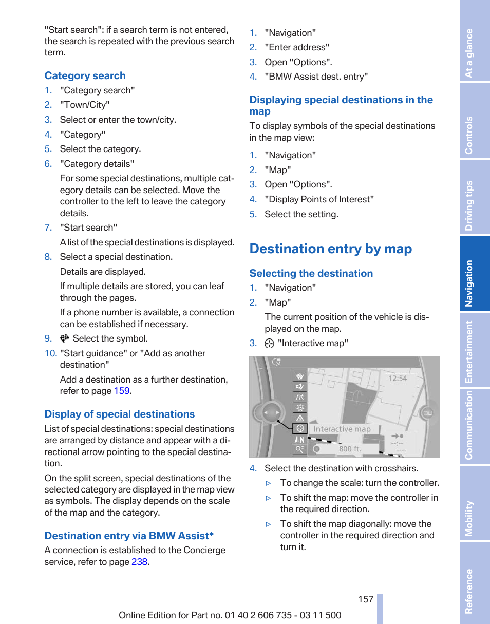 Destination entry by map | BMW 2012 X6M User Manual | Page 157 / 317