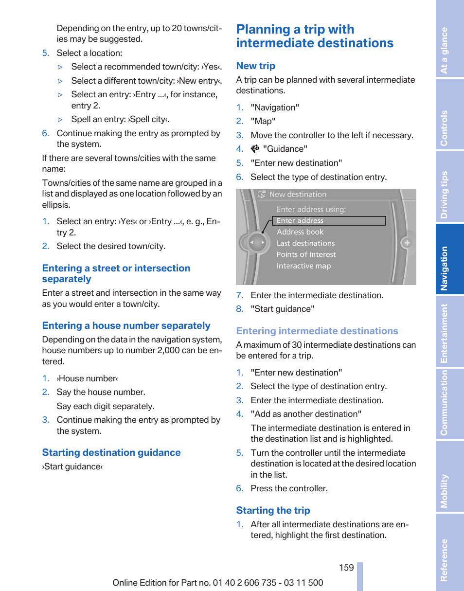 Planning a trip with intermediate destinations, A destination as a | BMW 2012 X6M User Manual | Page 159 / 317