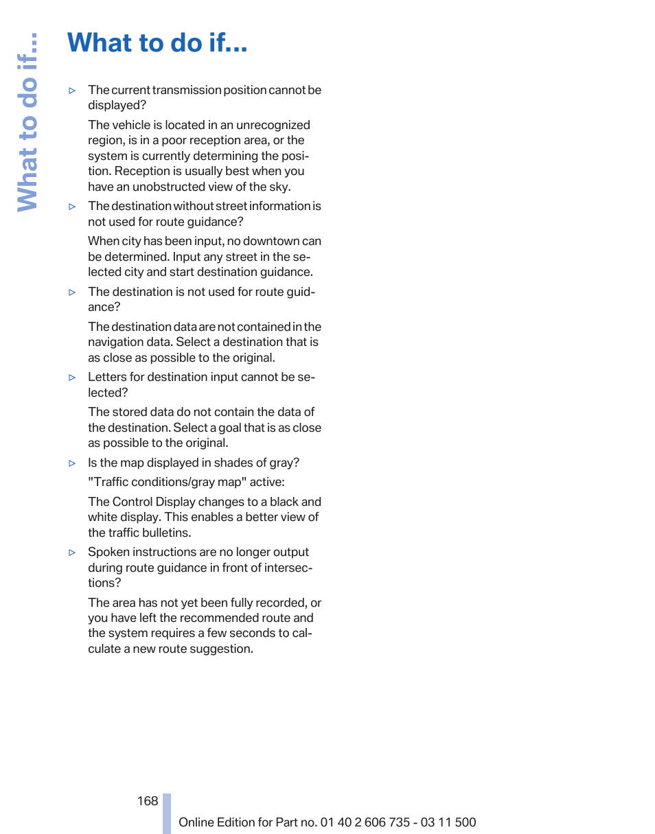 What to do if | BMW 2012 X6M User Manual | Page 168 / 317