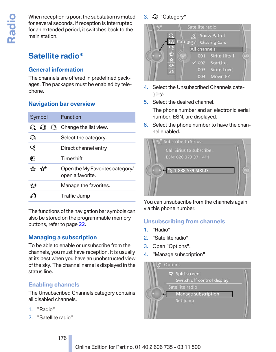 Satellite radio, Radio | BMW 2012 X6M User Manual | Page 176 / 317