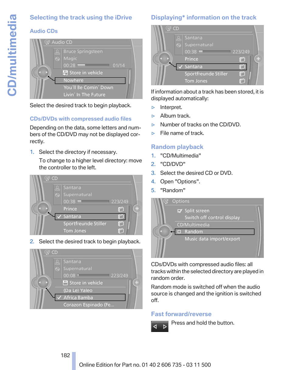 Cd/multimedia | BMW 2012 X6M User Manual | Page 182 / 317