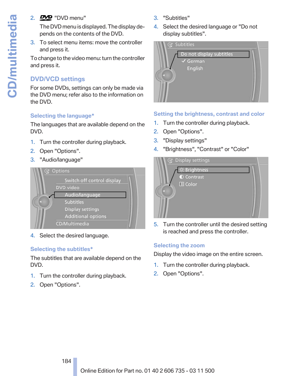 Cd/multimedia | BMW 2012 X6M User Manual | Page 184 / 317