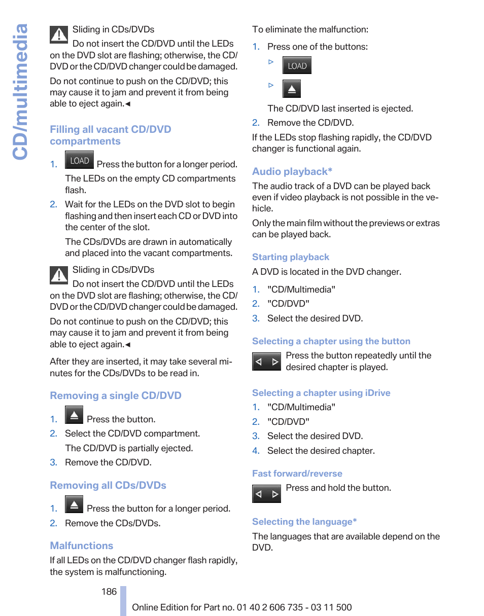 Cd/multimedia | BMW 2012 X6M User Manual | Page 186 / 317