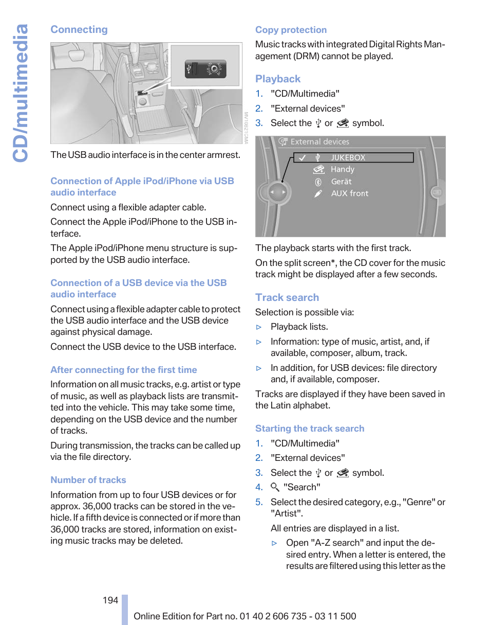 Cd/multimedia | BMW 2012 X6M User Manual | Page 194 / 317