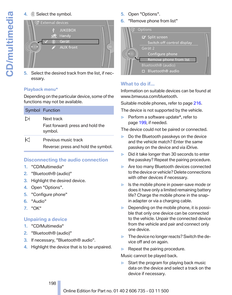 Cd/multimedia | BMW 2012 X6M User Manual | Page 198 / 317