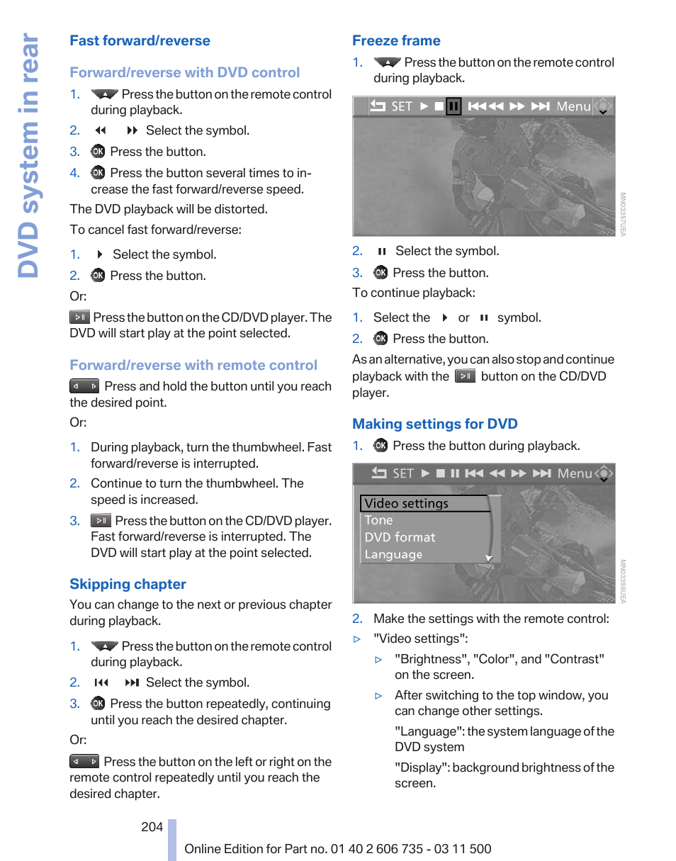 Dvd system in rear | BMW 2012 X6M User Manual | Page 204 / 317