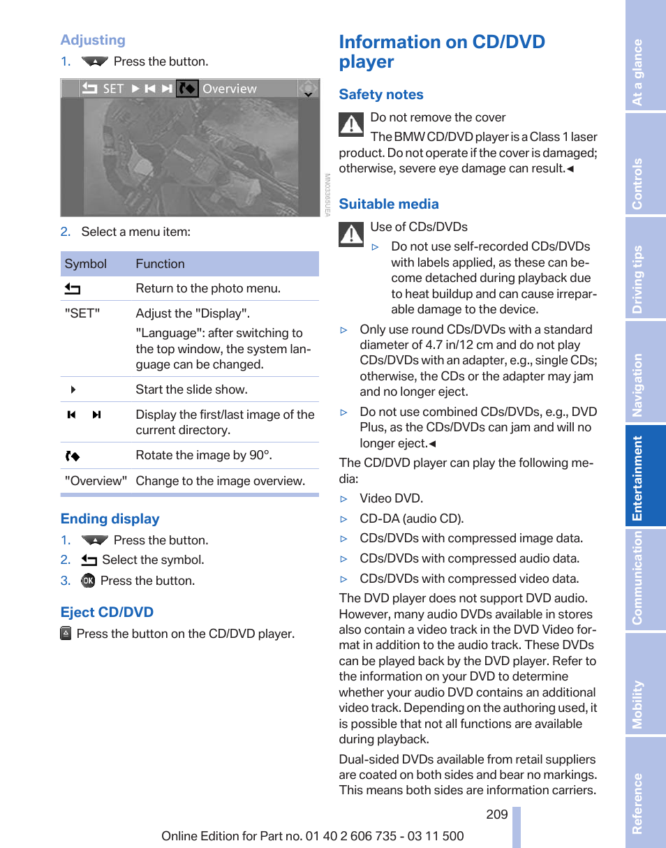 Information on cd/dvd player | BMW 2012 X6M User Manual | Page 209 / 317