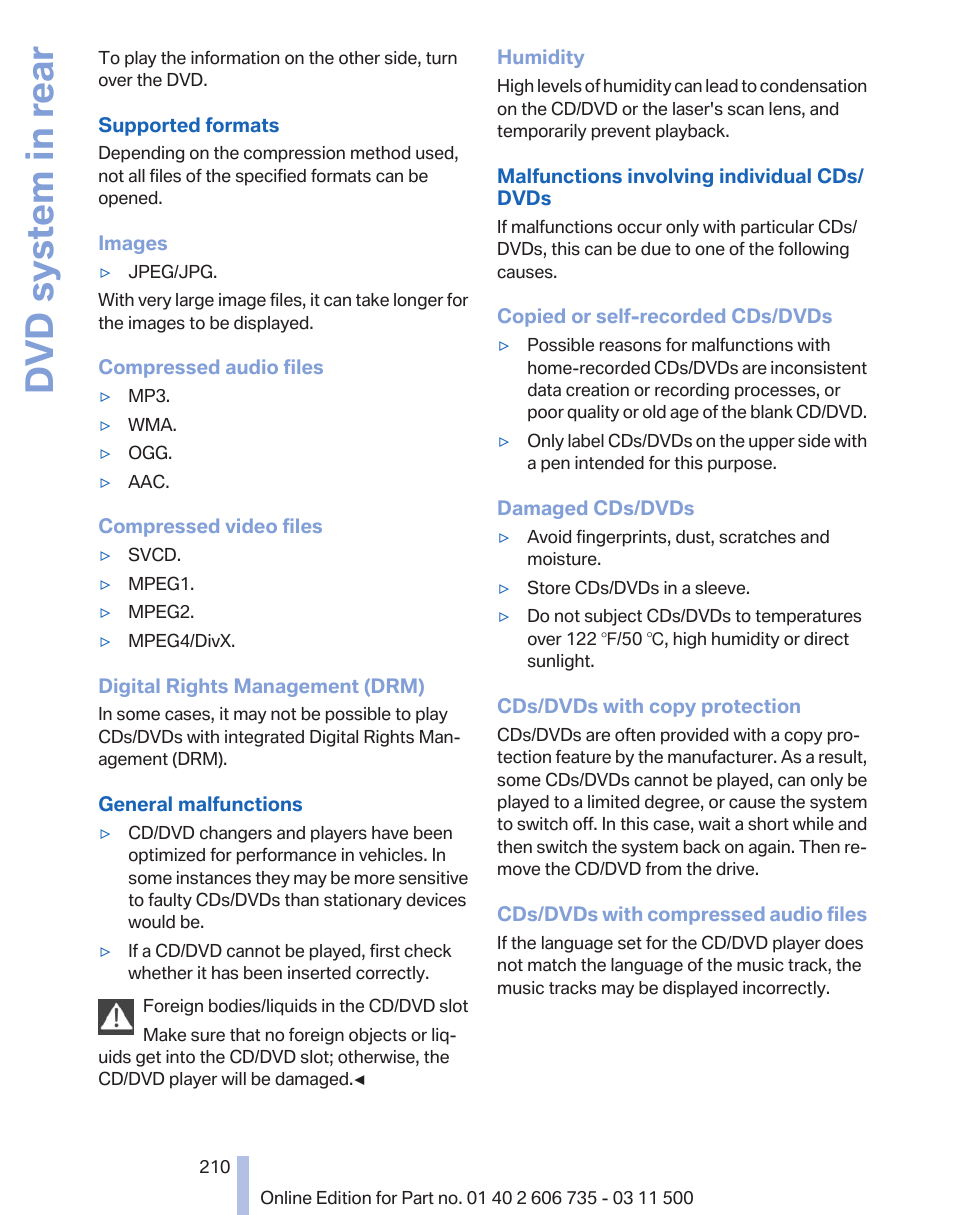 Dvd system in rear | BMW 2012 X6M User Manual | Page 210 / 317