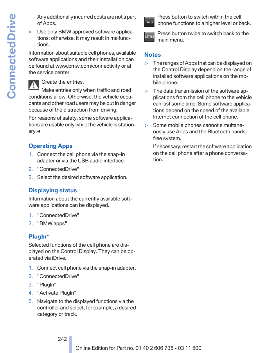 Connecteddrive | BMW 2012 X6M User Manual | Page 242 / 317