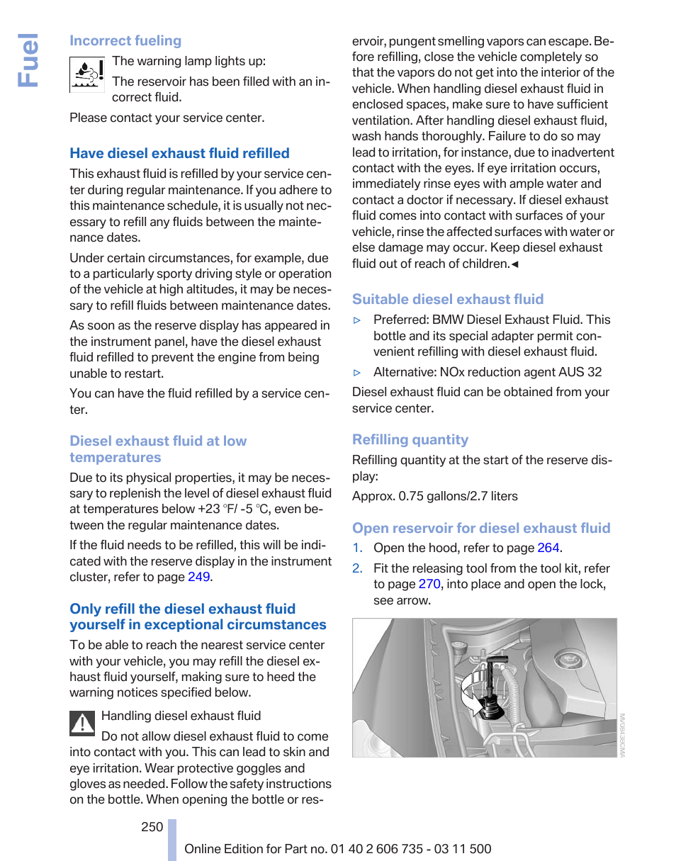 Fuel | BMW 2012 X6M User Manual | Page 250 / 317