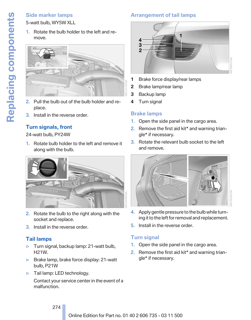 Replacing components | BMW 2012 X6M User Manual | Page 274 / 317