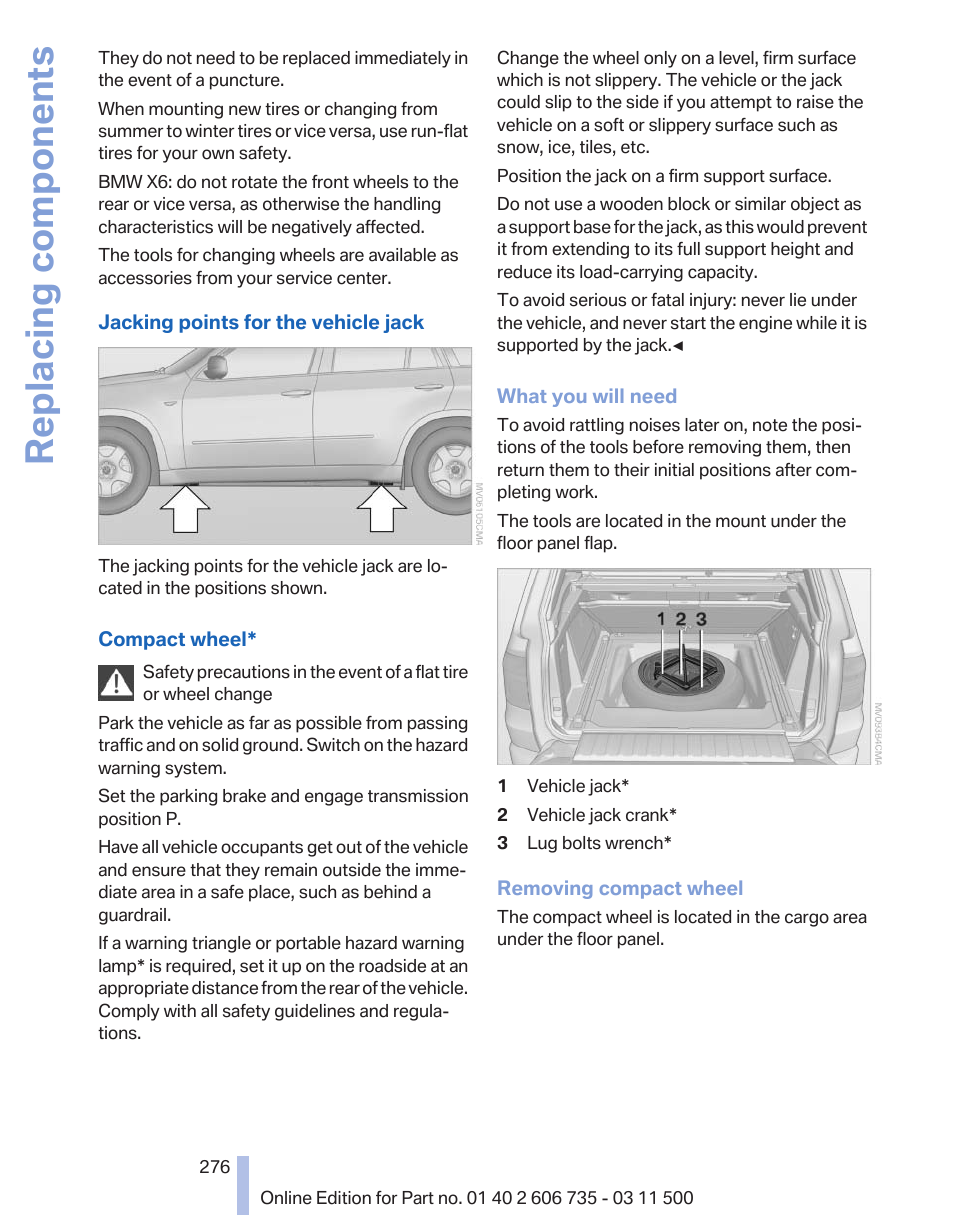 Replacing components | BMW 2012 X6M User Manual | Page 276 / 317