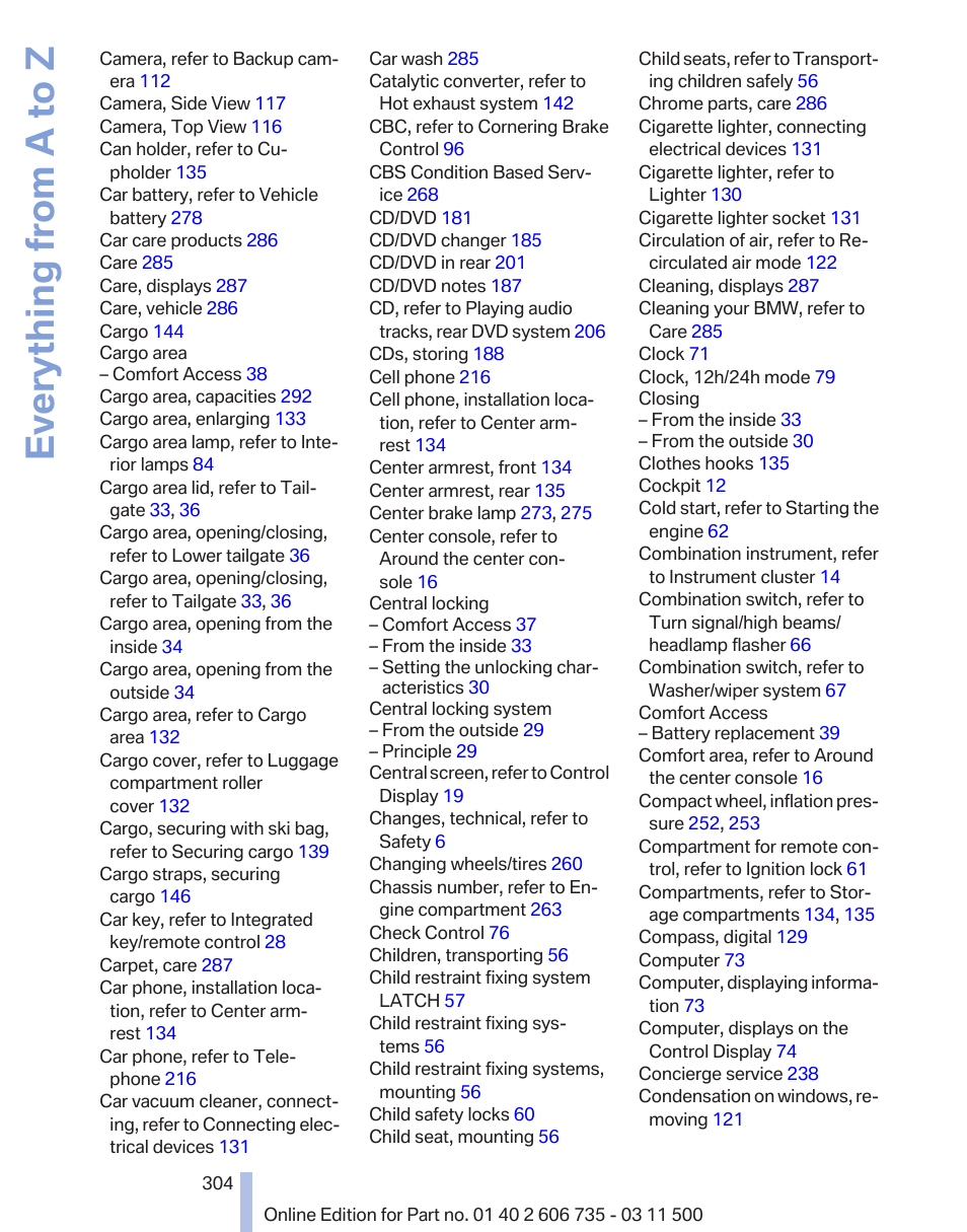 Everything from a to z | BMW 2012 X6M User Manual | Page 304 / 317