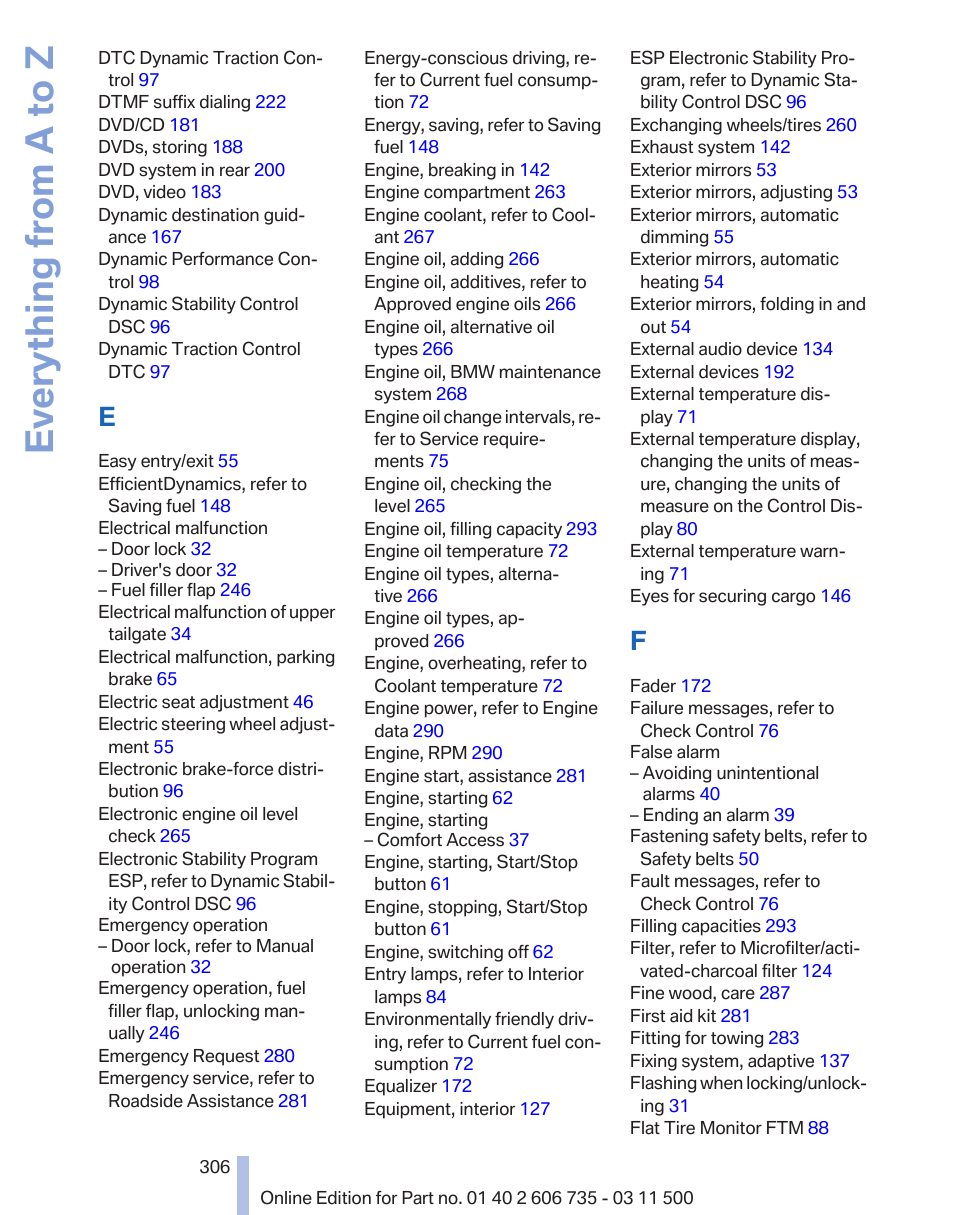 Everything from a to z | BMW 2012 X6M User Manual | Page 306 / 317