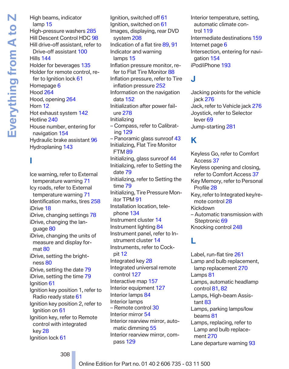 Everything from a to z | BMW 2012 X6M User Manual | Page 308 / 317