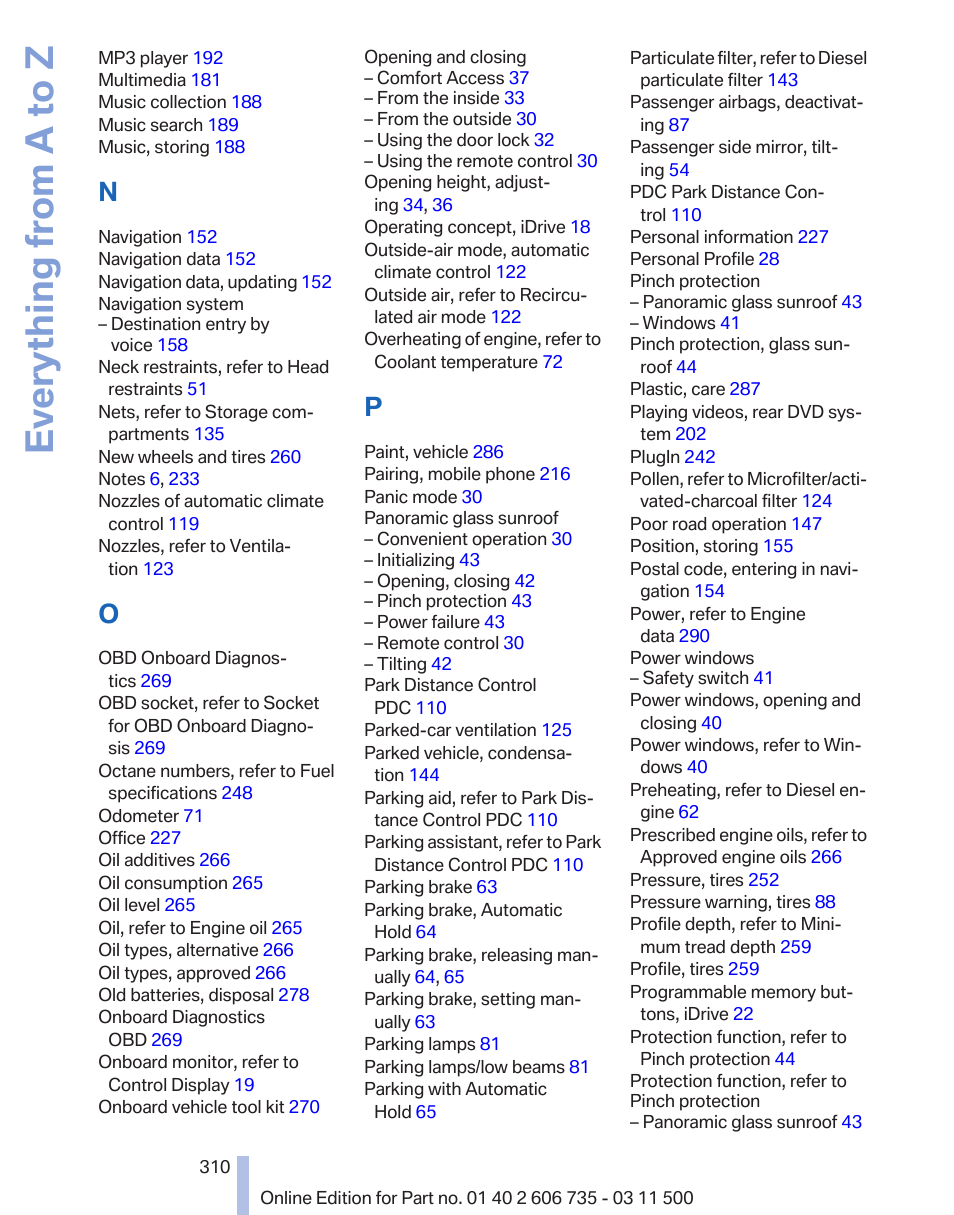 Everything from a to z | BMW 2012 X6M User Manual | Page 310 / 317