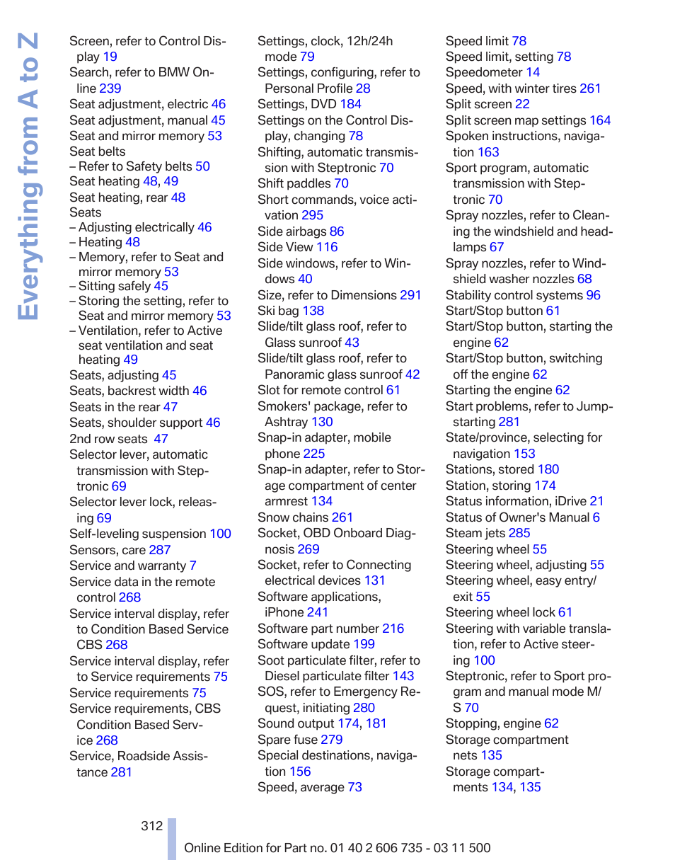 Everything from a to z | BMW 2012 X6M User Manual | Page 312 / 317