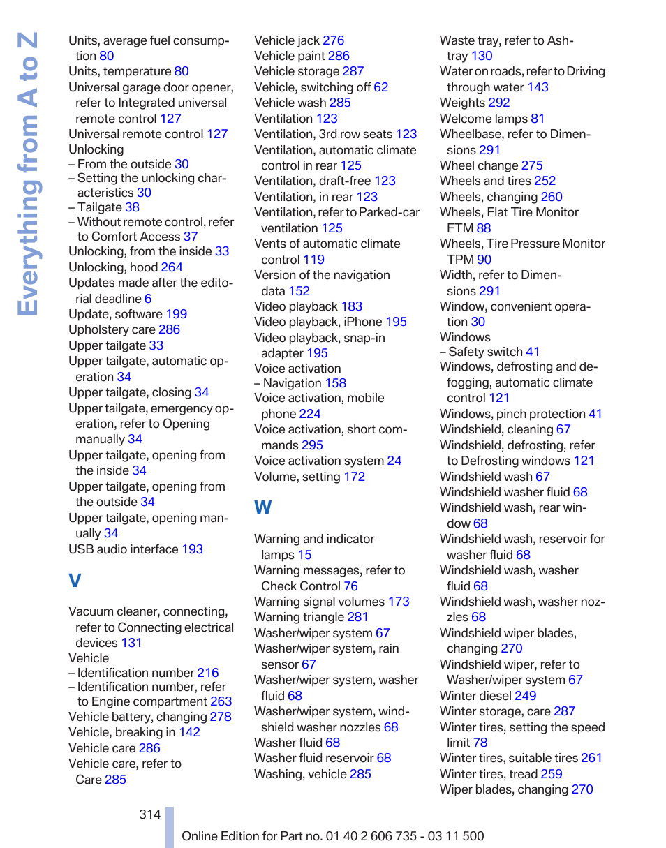 Everything from a to z | BMW 2012 X6M User Manual | Page 314 / 317