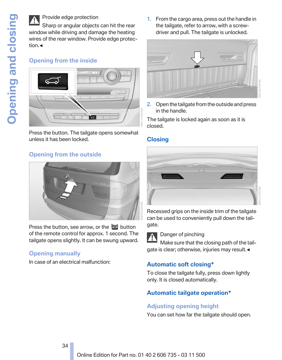 Opening and closing | BMW 2012 X6M User Manual | Page 34 / 317