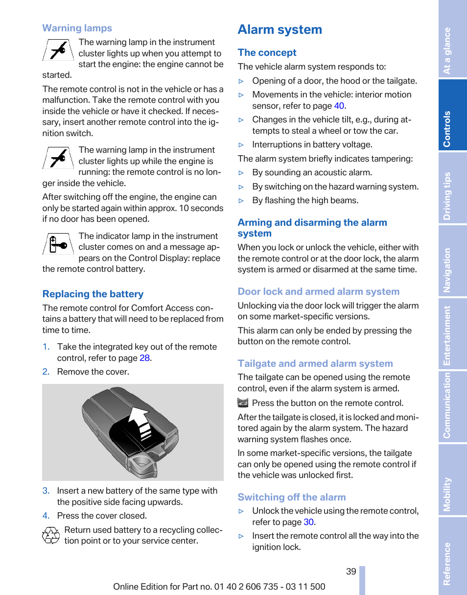 Alarm system | BMW 2012 X6M User Manual | Page 39 / 317