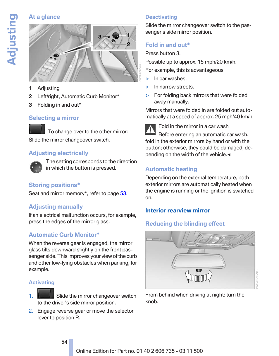 Adjusting | BMW 2012 X6M User Manual | Page 54 / 317