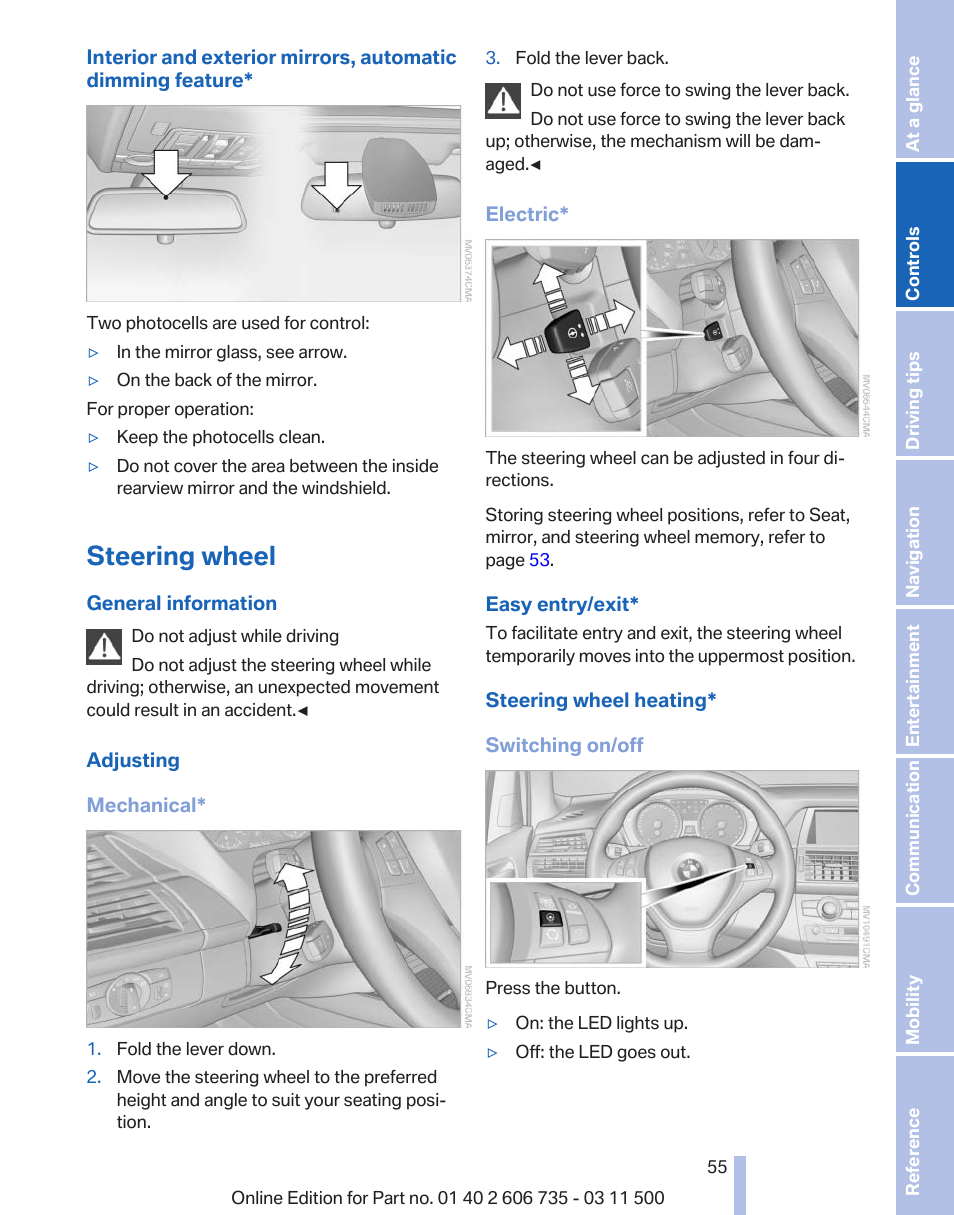 Steering wheel, Steering wheel heating | BMW 2012 X6M User Manual | Page 55 / 317