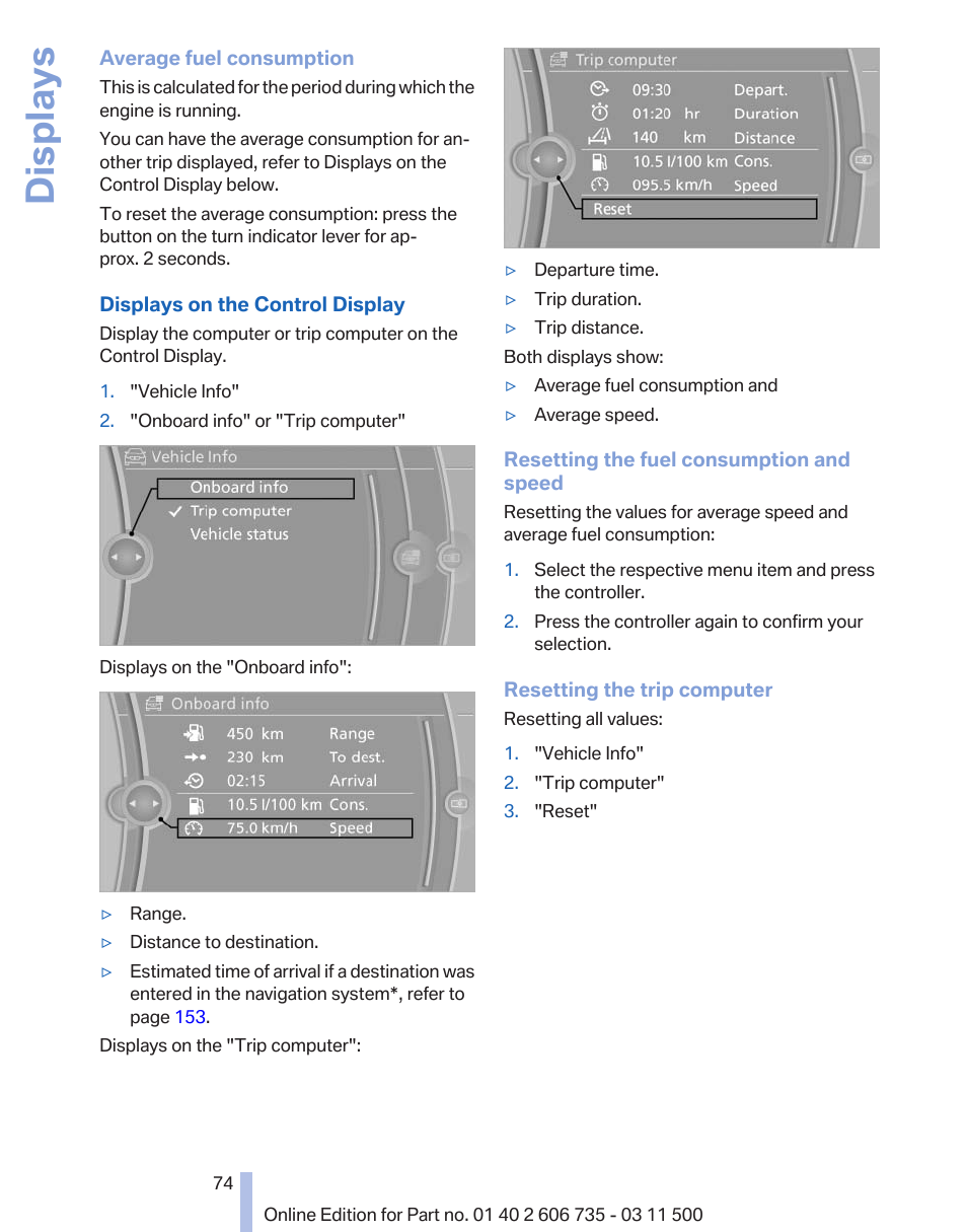 Displays | BMW 2012 X6M User Manual | Page 74 / 317