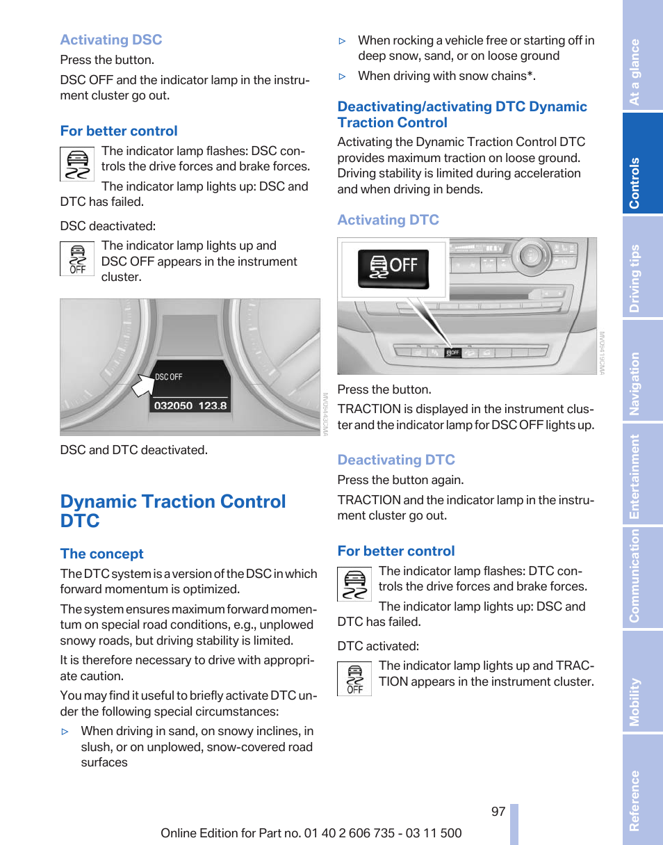 Dynamic traction control dtc | BMW 2012 X6M User Manual | Page 97 / 317