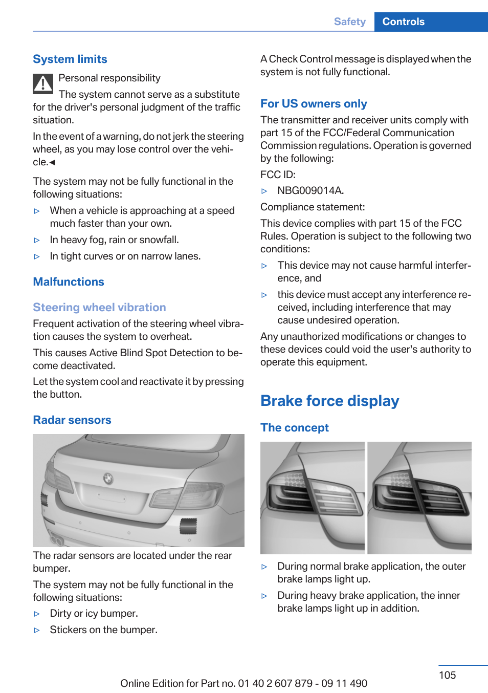 Brake force display | BMW 2012 5 Series User Manual | Page 105 / 335