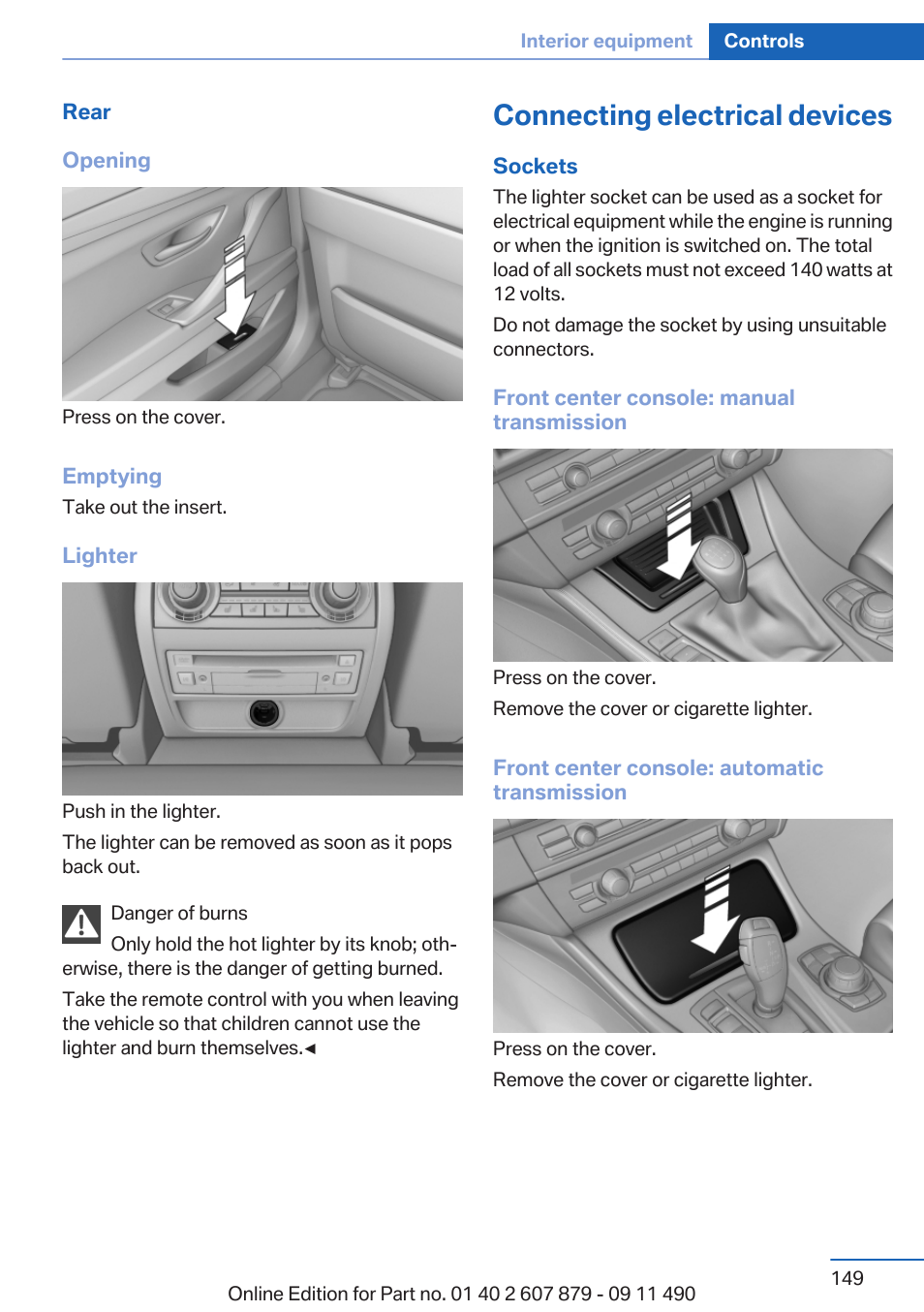 Connecting electrical devices | BMW 2012 5 Series User Manual | Page 149 / 335