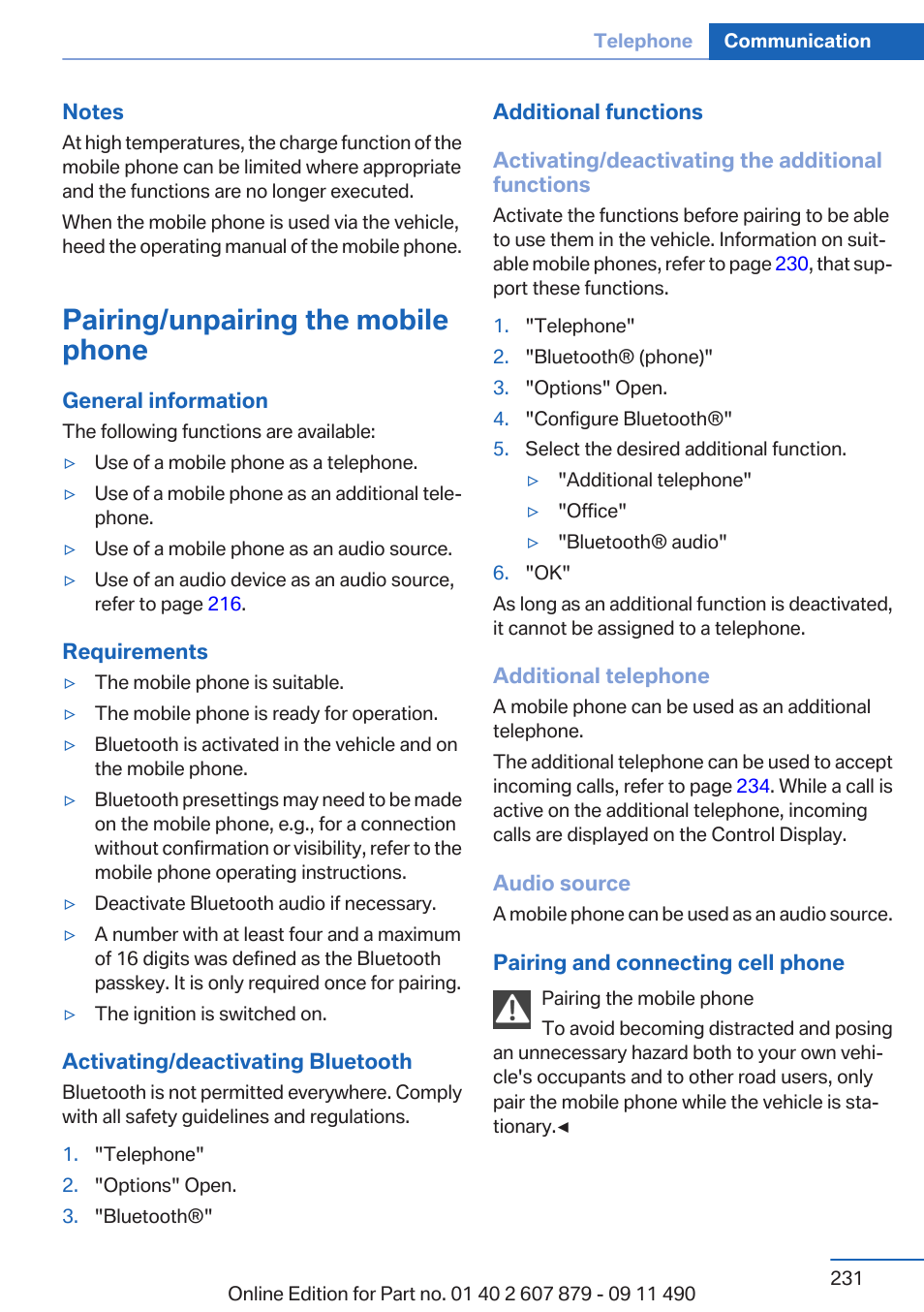 Pairing/unpairing the mobile phone | BMW 2012 5 Series User Manual | Page 231 / 335