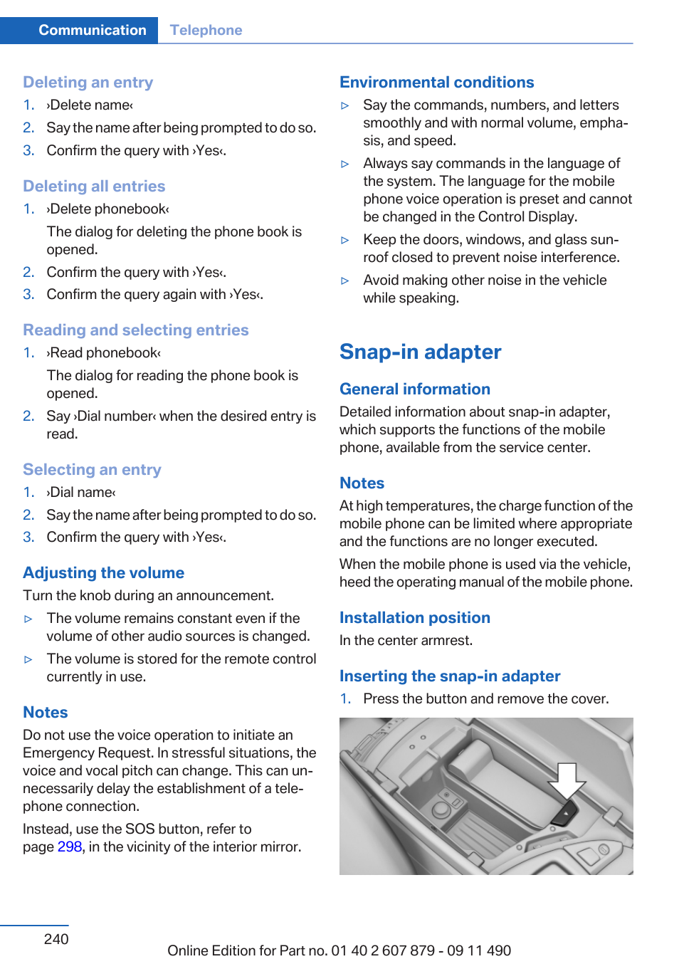 Snap-in adapter | BMW 2012 5 Series User Manual | Page 240 / 335