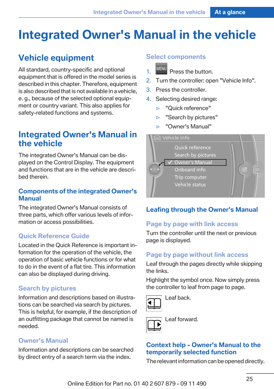 Integrated owner's manual in the vehicle, Vehicle equipment | BMW 2012 5 Series User Manual | Page 25 / 335