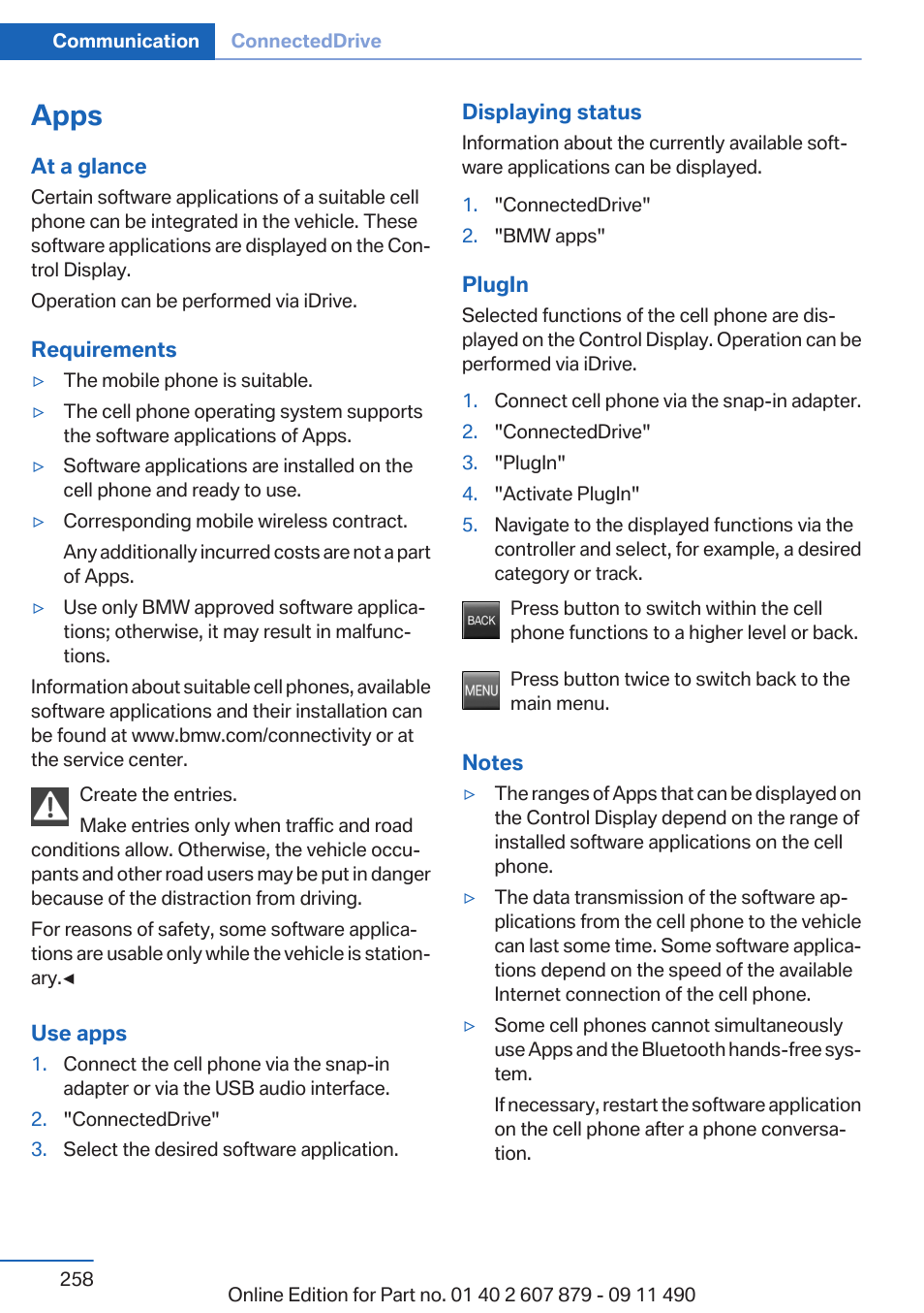 Apps | BMW 2012 5 Series User Manual | Page 258 / 335