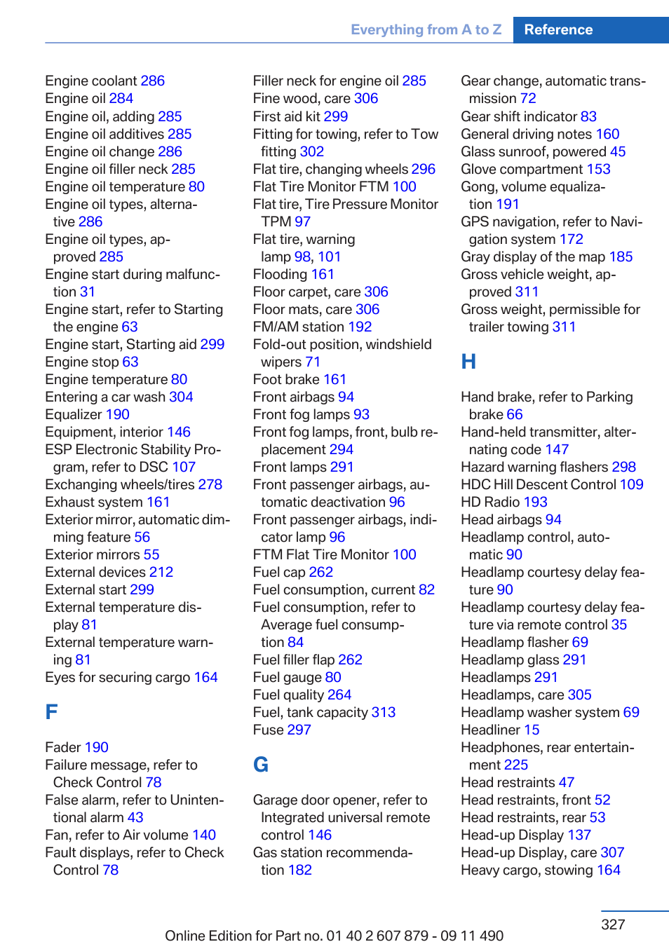BMW 2012 5 Series User Manual | Page 327 / 335