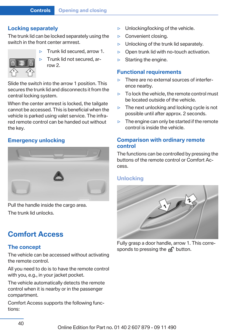 Comfort access | BMW 2012 5 Series User Manual | Page 40 / 335