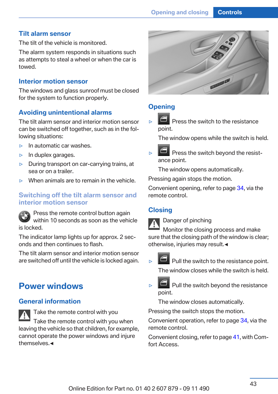 Power windows | BMW 2012 5 Series User Manual | Page 43 / 335
