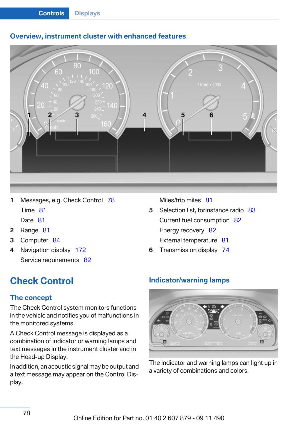 Check control, Indicator/warning lamps, Messages, e.g. check control | BMW 2012 5 Series User Manual | Page 78 / 335