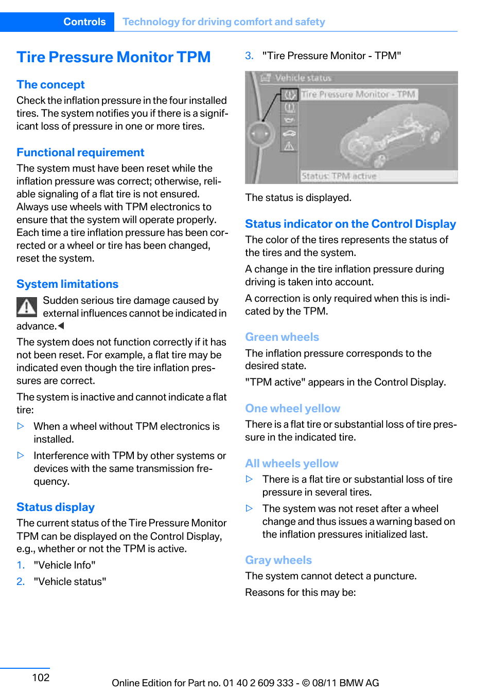 Tire pressure monitor tpm | BMW 2012 3 Series M3 Сoupe User Manual | Page 103 / 314