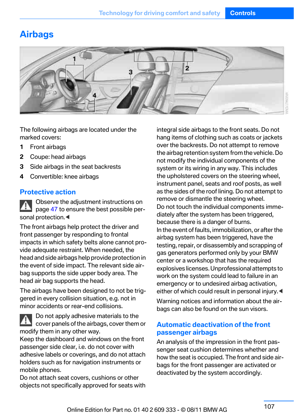 Airbags | BMW 2012 3 Series M3 Сoupe User Manual | Page 108 / 314