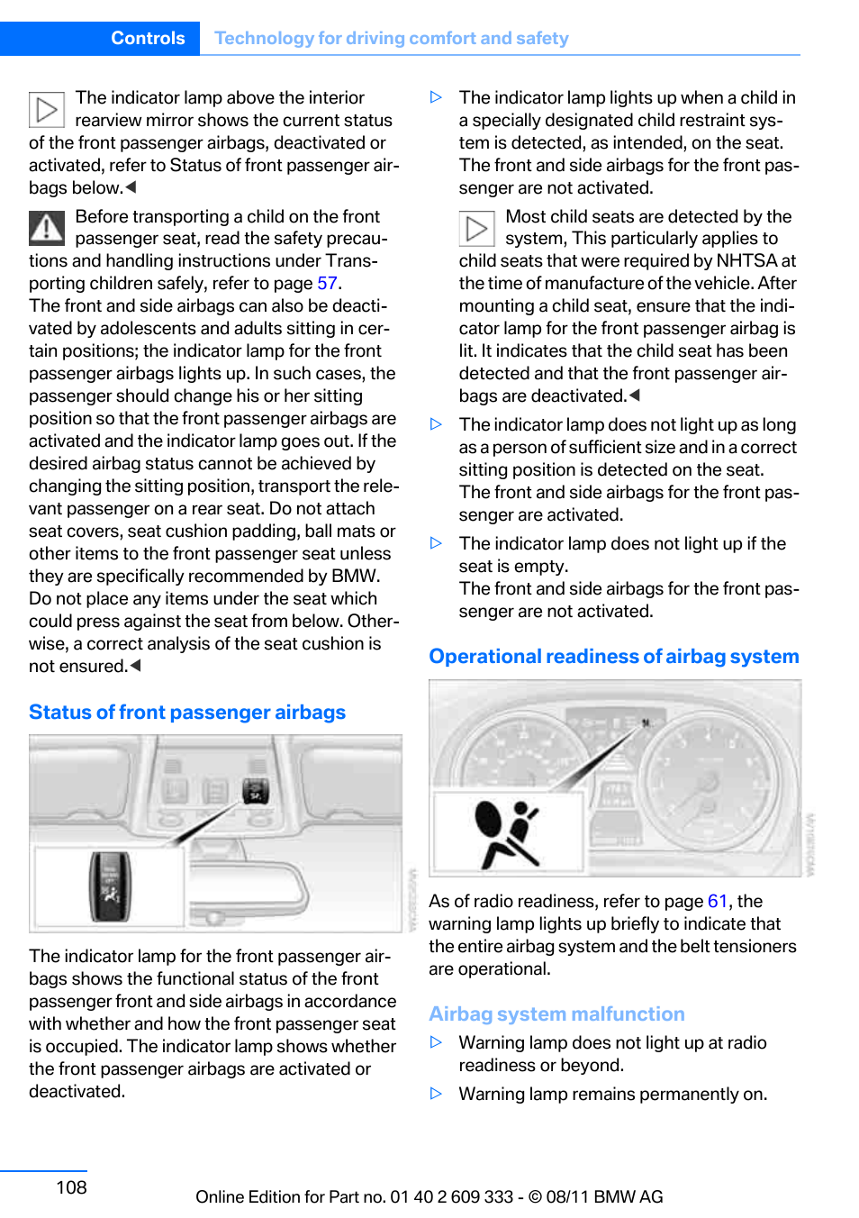 BMW 2012 3 Series M3 Сoupe User Manual | Page 109 / 314