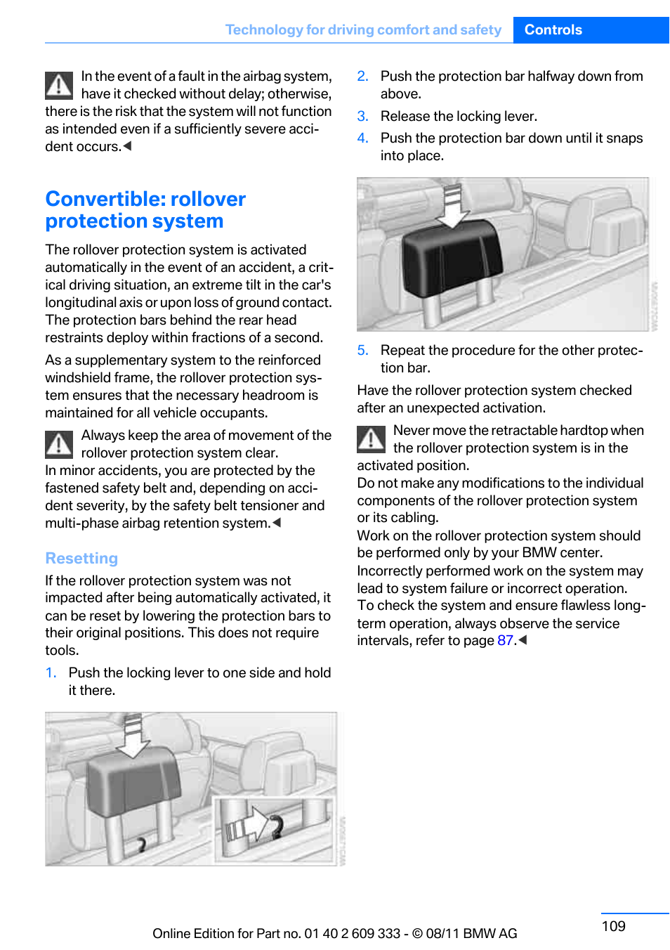 Convertible: rollover protection system | BMW 2012 3 Series M3 Сoupe User Manual | Page 110 / 314